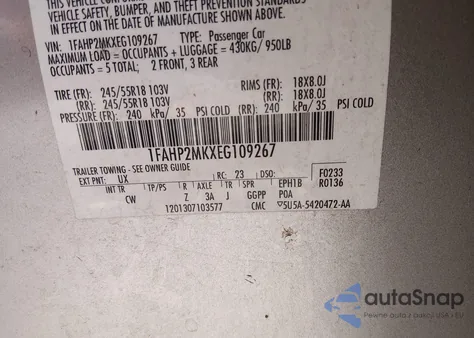 2014 Ford Police Interceptor из США, поврежденный, VIN 1FAHP2MKXEG109267